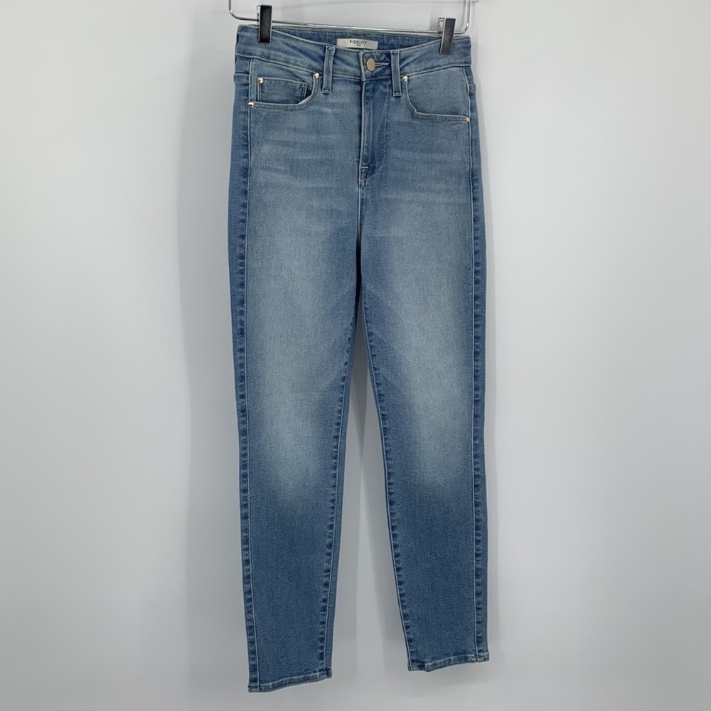 Fidelity Denim Lona skinny jeans high rise light wash Bluebird ankle women 25